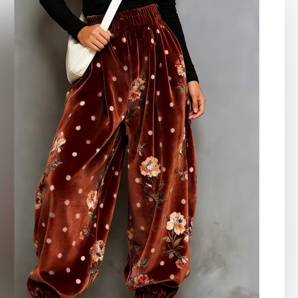 Soon! Boho vintage Roses Floral Polka Dot Pants - Rust